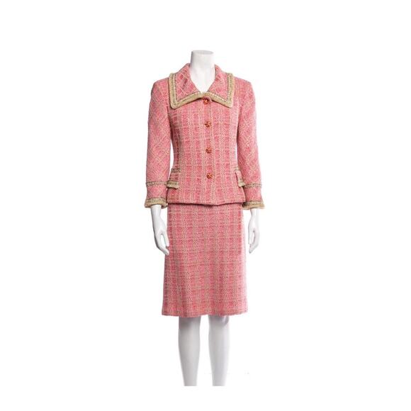 LUXURY ST. JOHN COUTURE PINK TWEED 2-PIECE SKIRT SUIT - SIZE 14 (Made In USA) - Picture 4 of 16